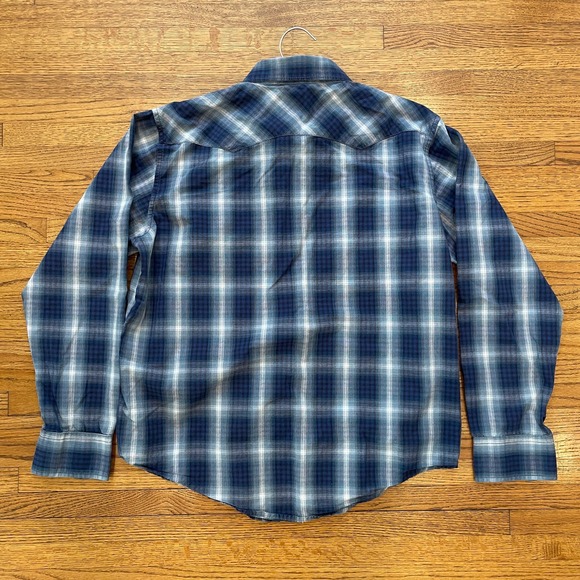 Vintage Wrangler Women’s American Cowboys Plaid Snap Western Shirt Sz L Blue - Picture 12 of 12